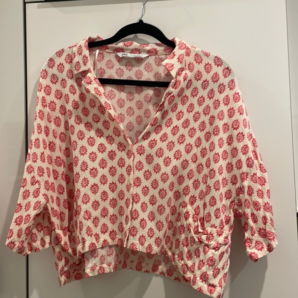 Zara Cropped Floral Top with Pockets (Size L)